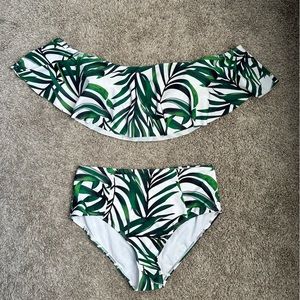 Palm tree print high waisted bikini set